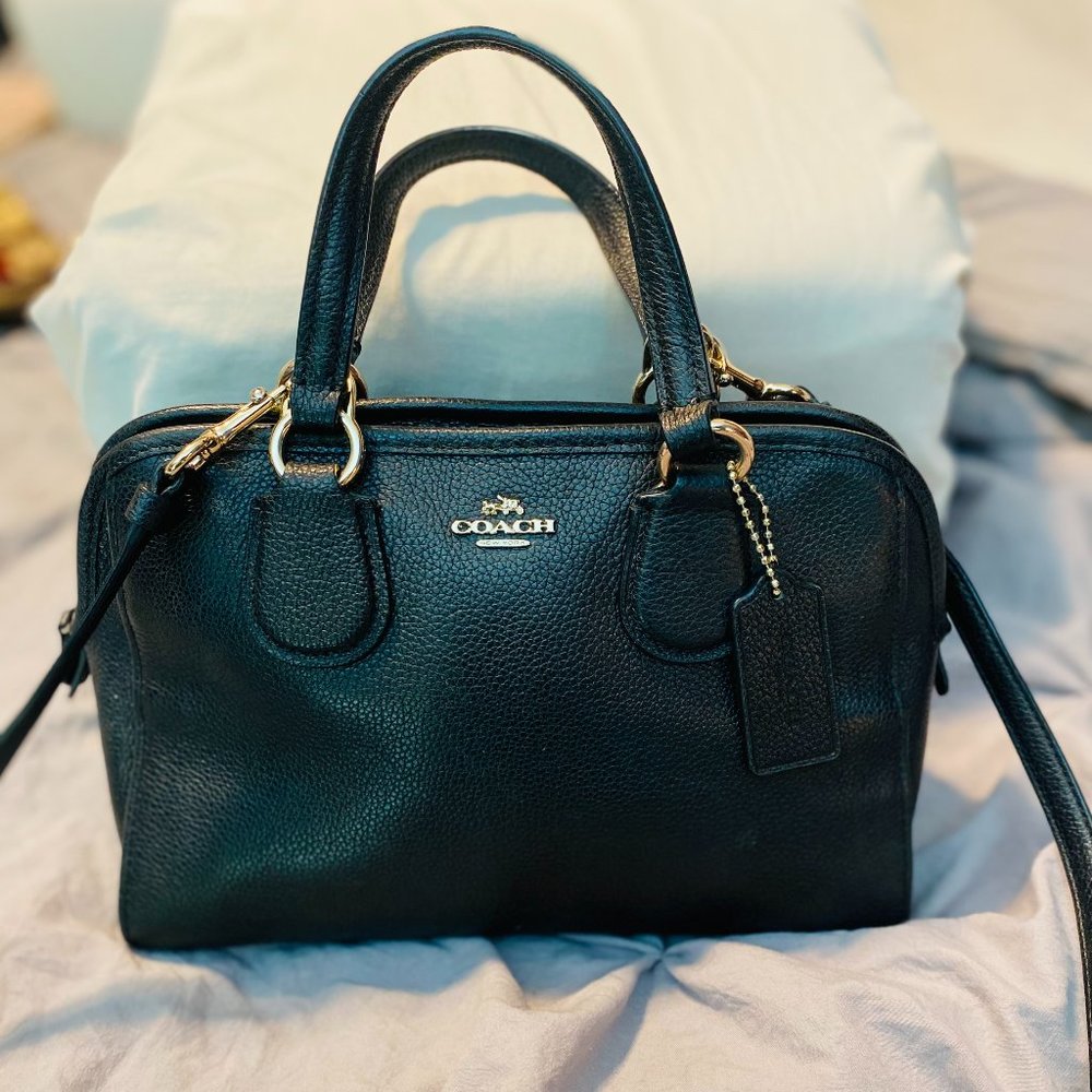 Authentic Coach small satchel. Black pebble grain leather with gold hardware.